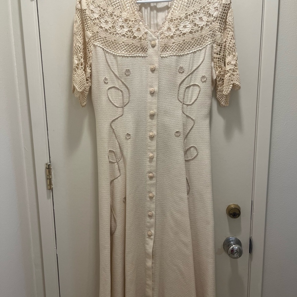 Vintage Cream Crochet Button-Down Dress
